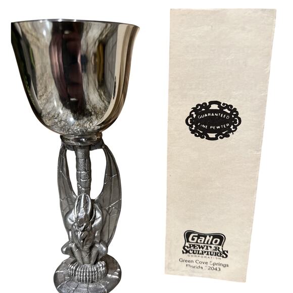 Gallo Pewter Gargoyle Chalice by Bob Maurus 6" Vintage w/ Original Box - Picture 1 of 8